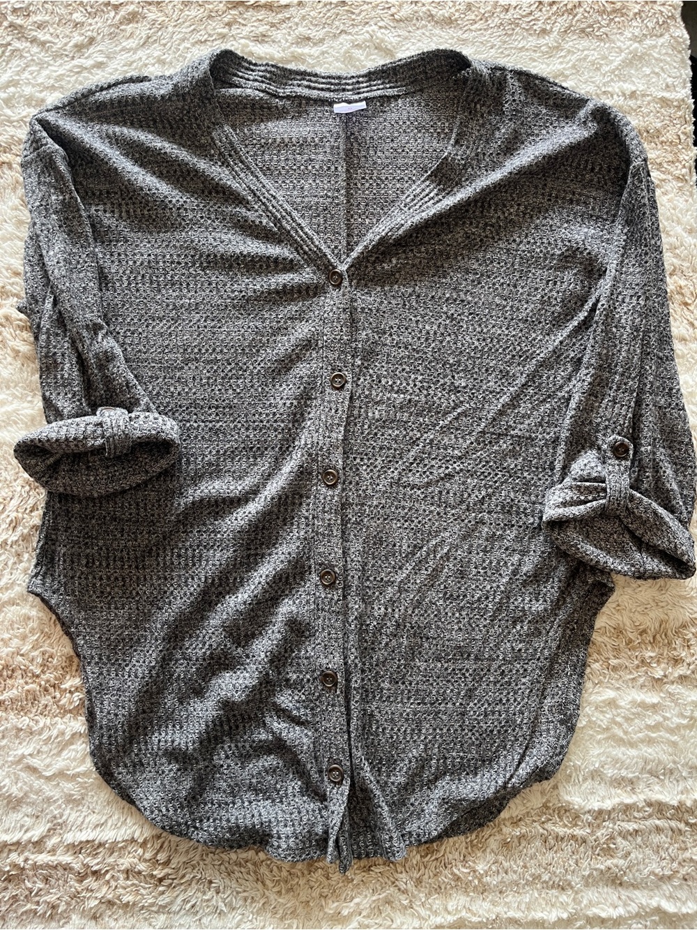 No Boundaries Charcoal Gray Button-Front Knit Cardigan
